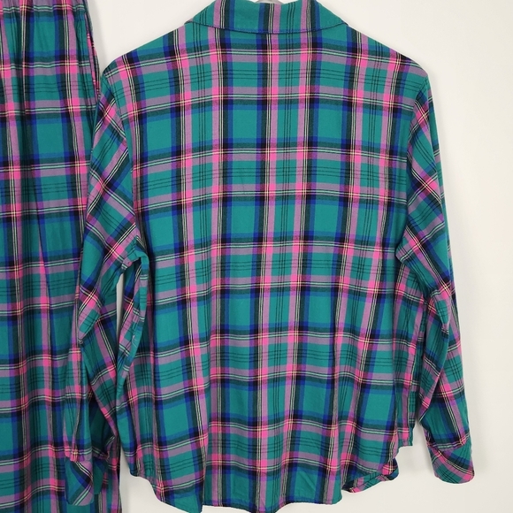 Victoria's Secret Teal Blue and Pink Plaid Flannel 2pc Pockets PJ's Size M - Picture 11 of 16